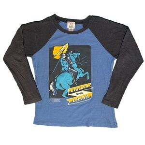 Blue and Black Long Sleeve Graphic Tee